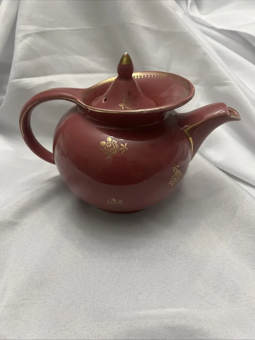 VINTAGE Hall Teapot Pink Mauve 6 Cup Gold Roses & Trim